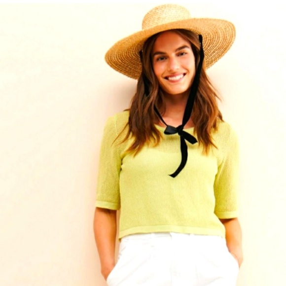 Eve Gravel Printemps Lime green semi sheer crochet crop sweater size S - Picture 2 of 9